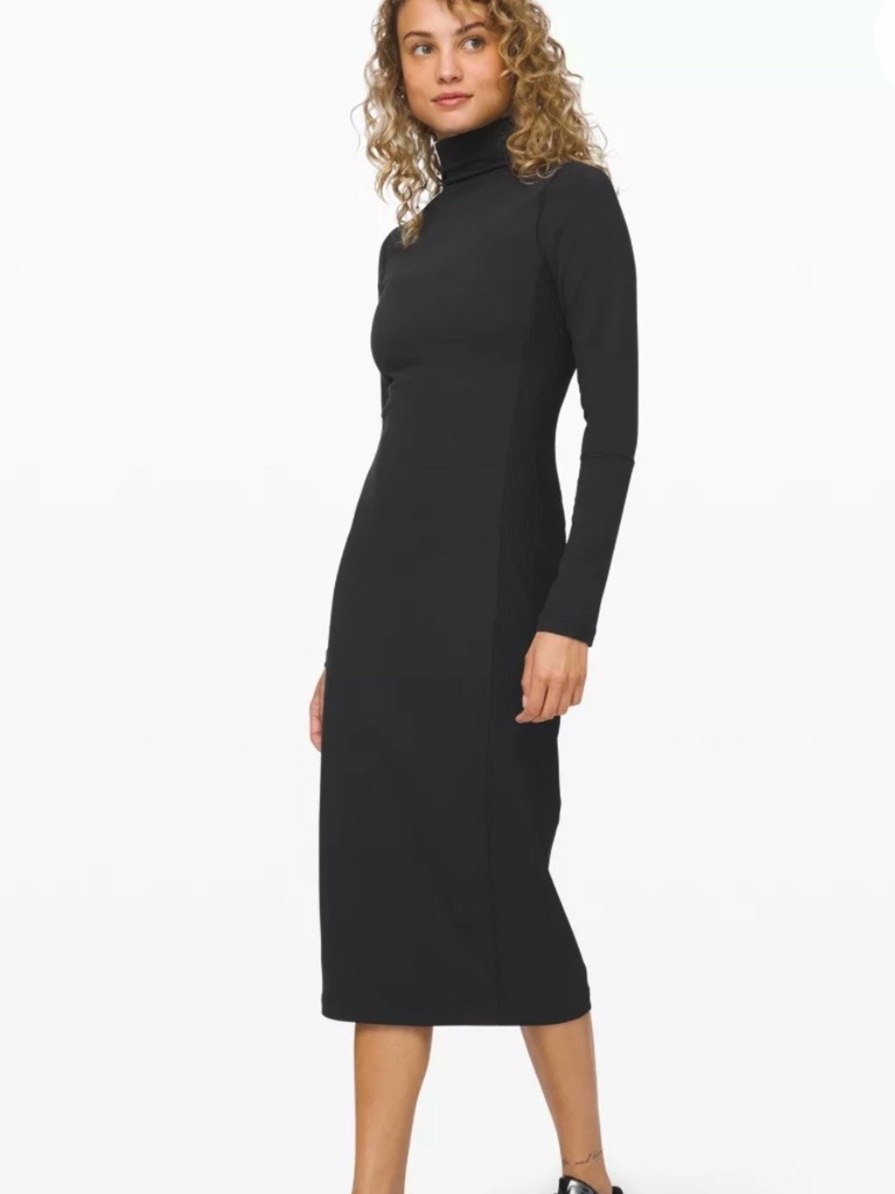 Lululemon It’s Rulu Women’s Black Mockneck Ribbed Panel Stretch Midi Dress Sz 6